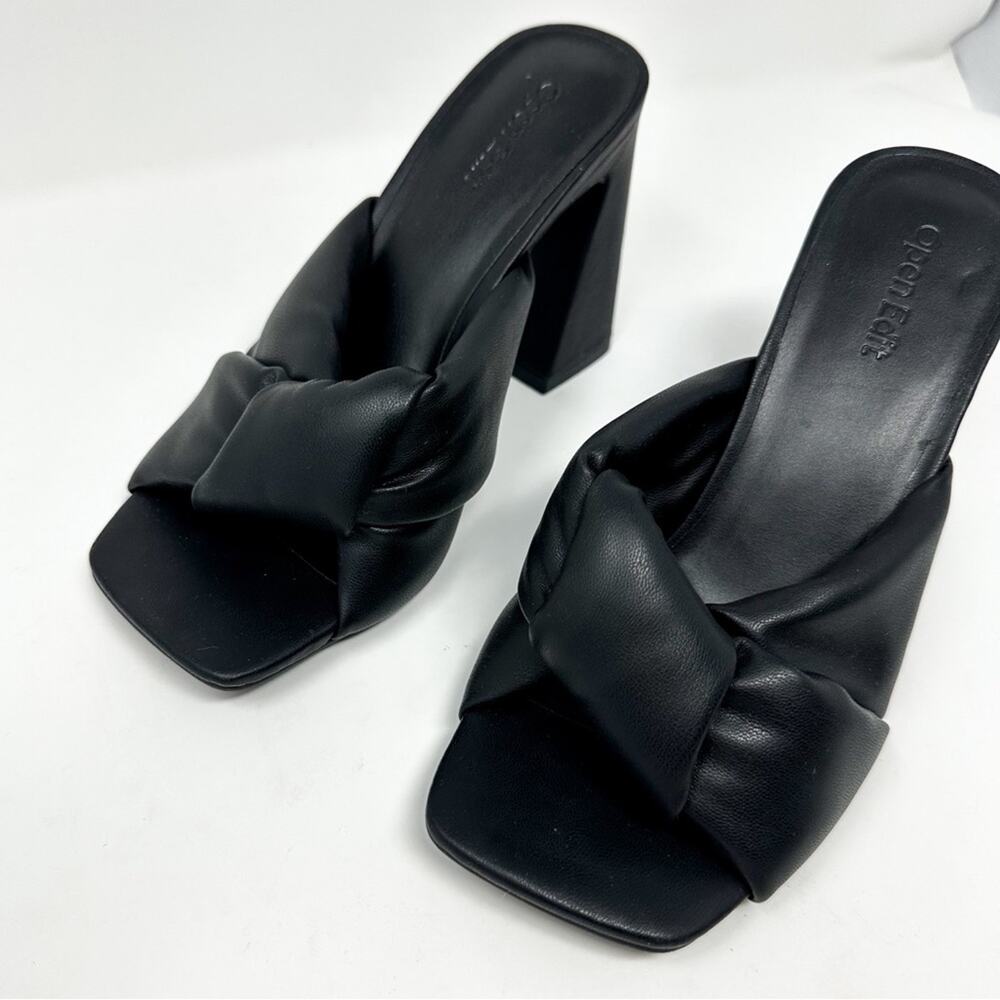 NEW Open Edit Black Braided Faux Leather Sandal Block Heels NWOT, Size 6.5 - Picture 4 of 12